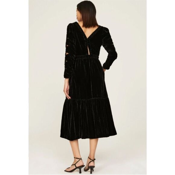 Sea New York Mayde Velvet Black Long Sleeve Cut Out Cutout Midi Size 2 - Picture 6 of 15